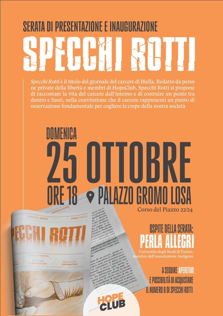 “Specchi Rotti”, il giornale del carcere di Biella si presenta a Palazzo Gromo Losa