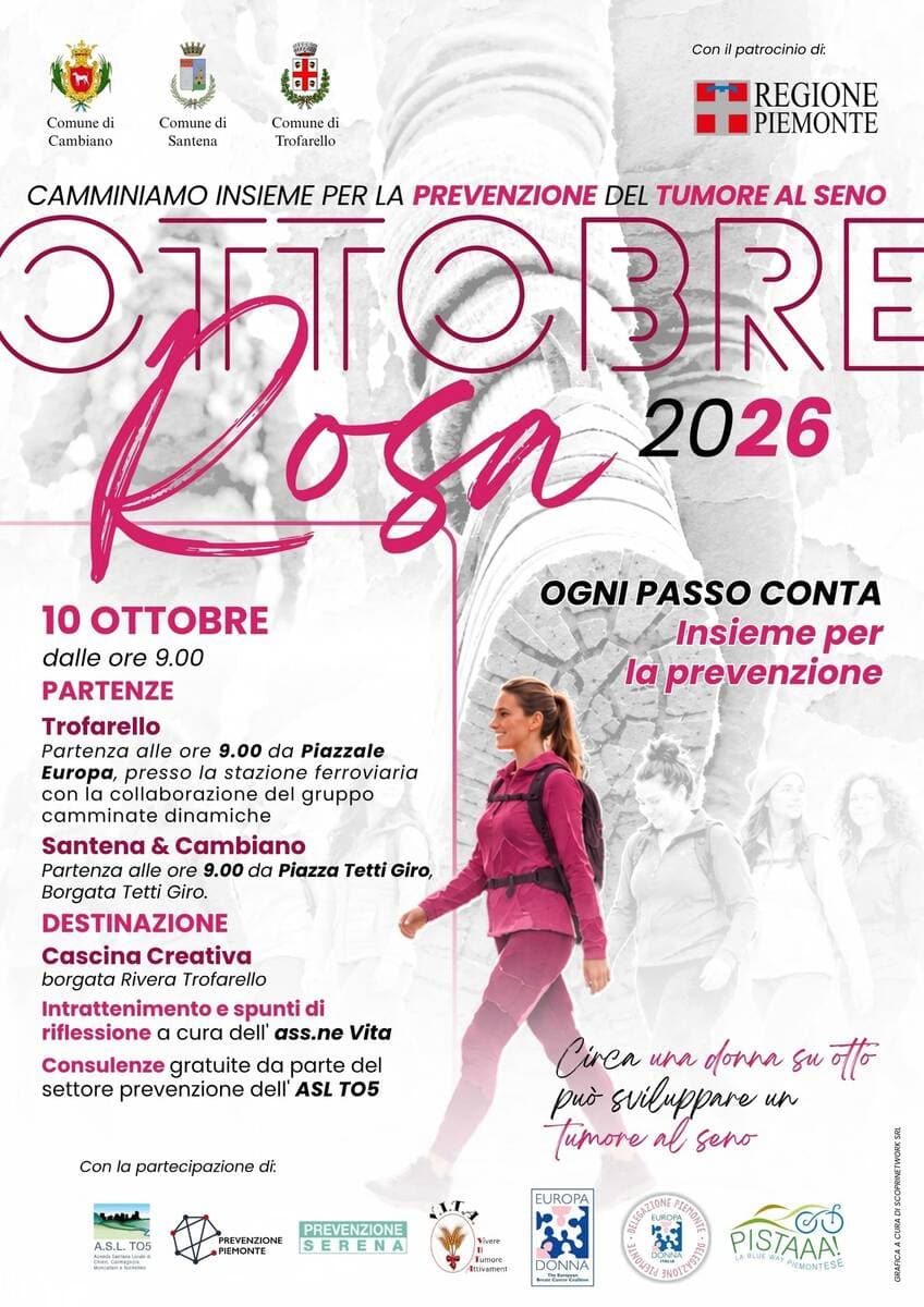 Ottobre Rosa 2026: Santena, Cambiano e Trofarello camminano insieme per la prevenzione