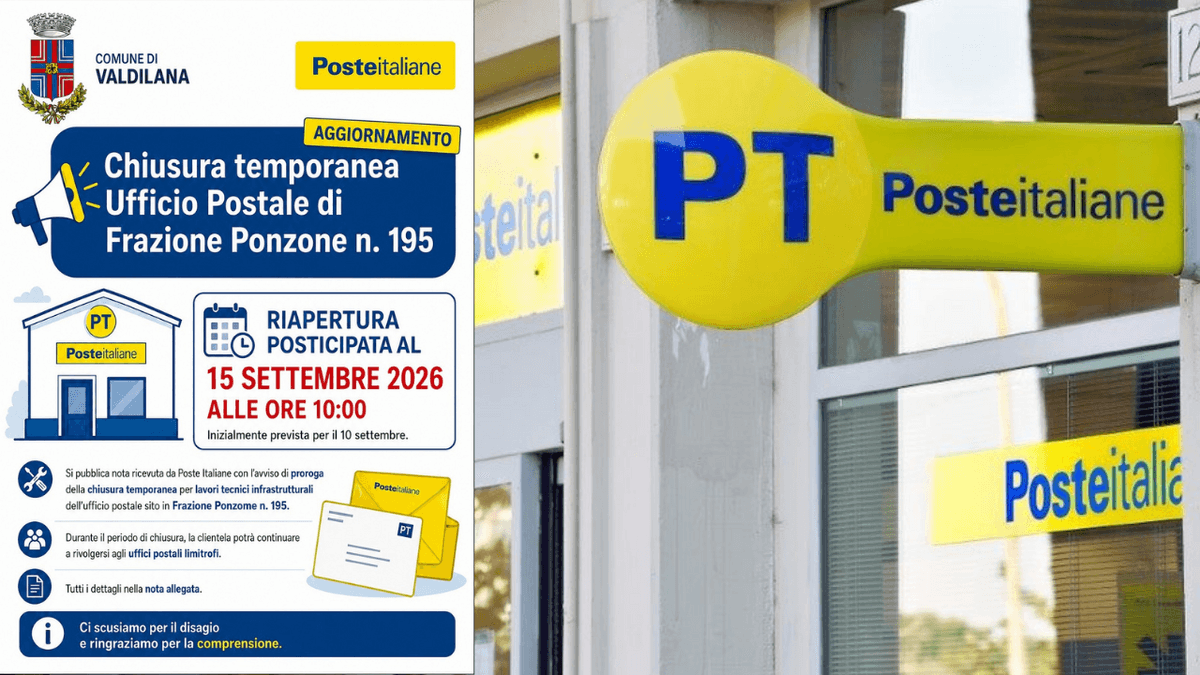 Valdilana, prorogata la chiusura dell’ufficio postale di Ponzone: riapertura il 15 settembre