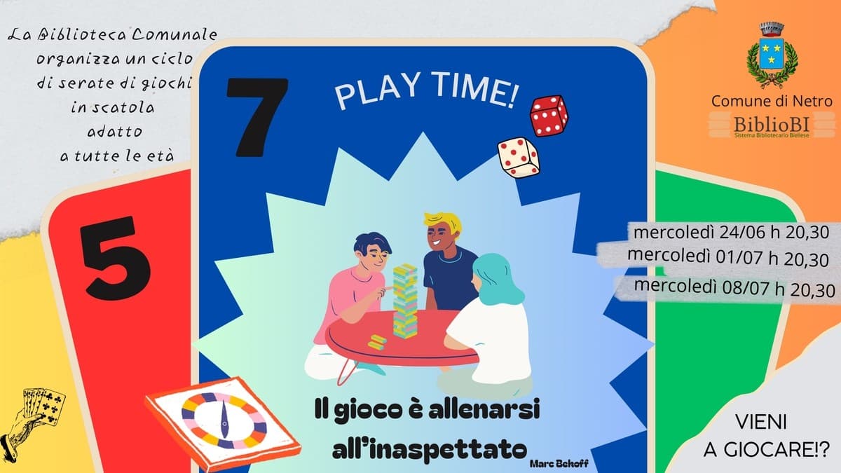 Netro accoglie “Play Time!”: tre serate di giochi in scatola