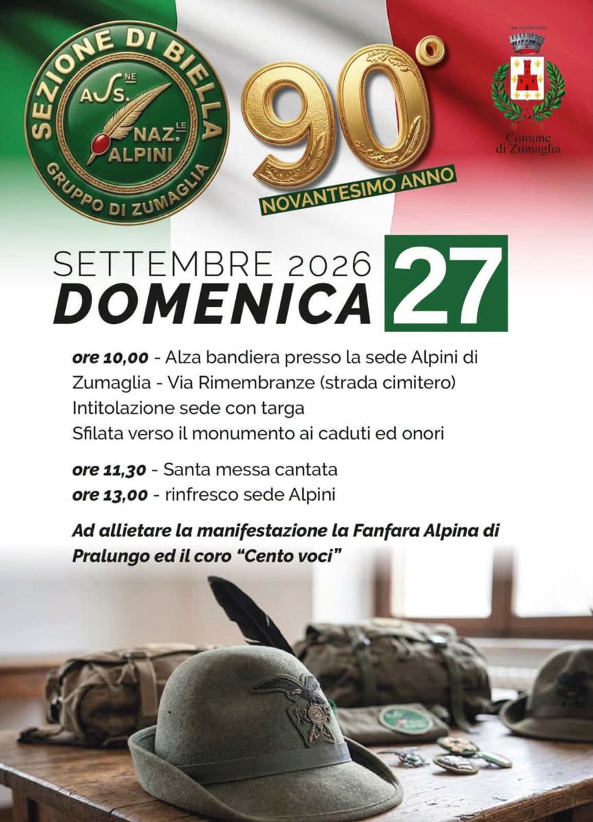 Zumaglia, il Gruppo Alpini celebra 90 anni: domenica la cerimonia