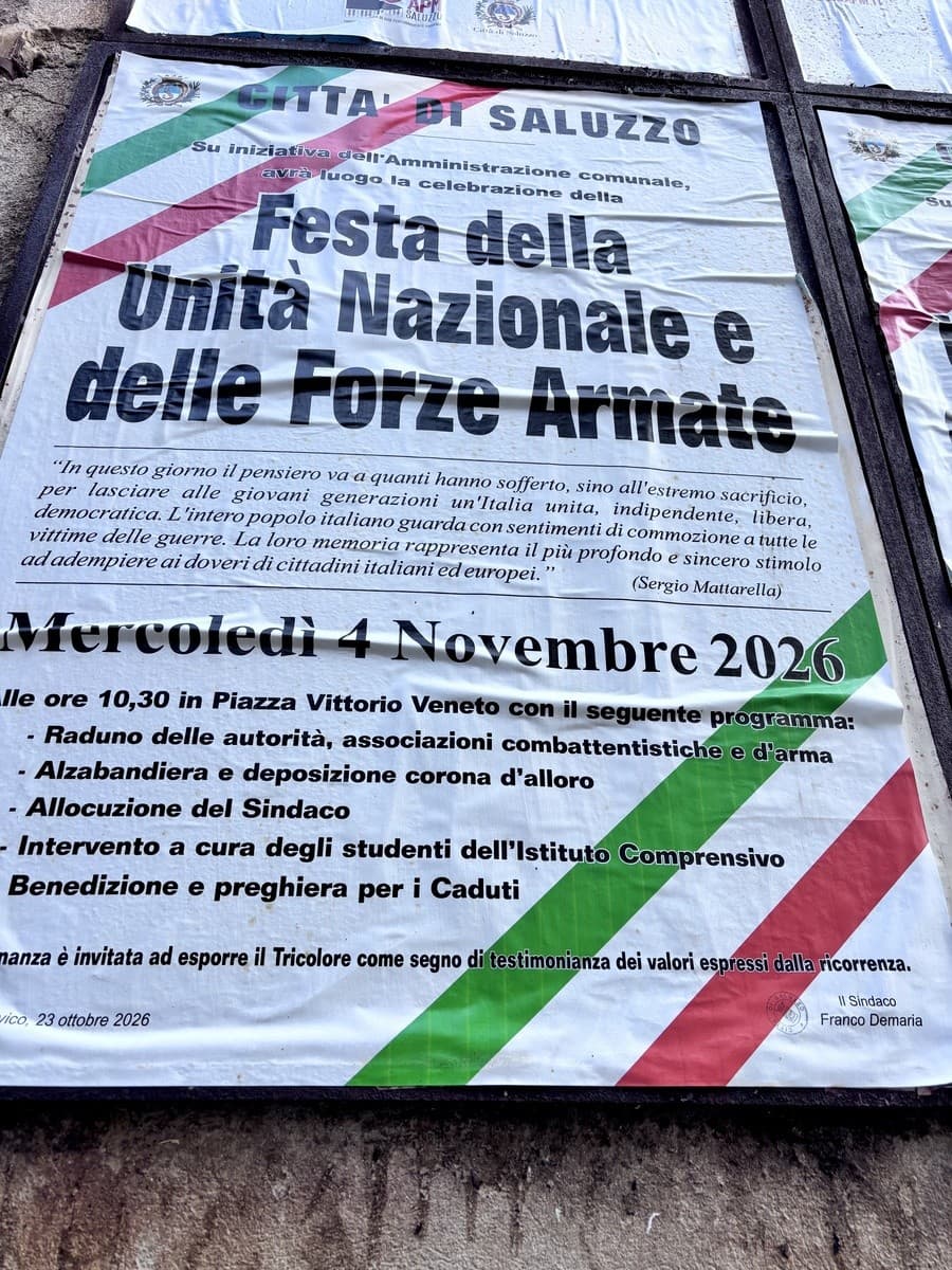 Saluzzo, il programma delle celebrazioni per la festa nazionale dell’Unità d’Italia e delle forze armate 