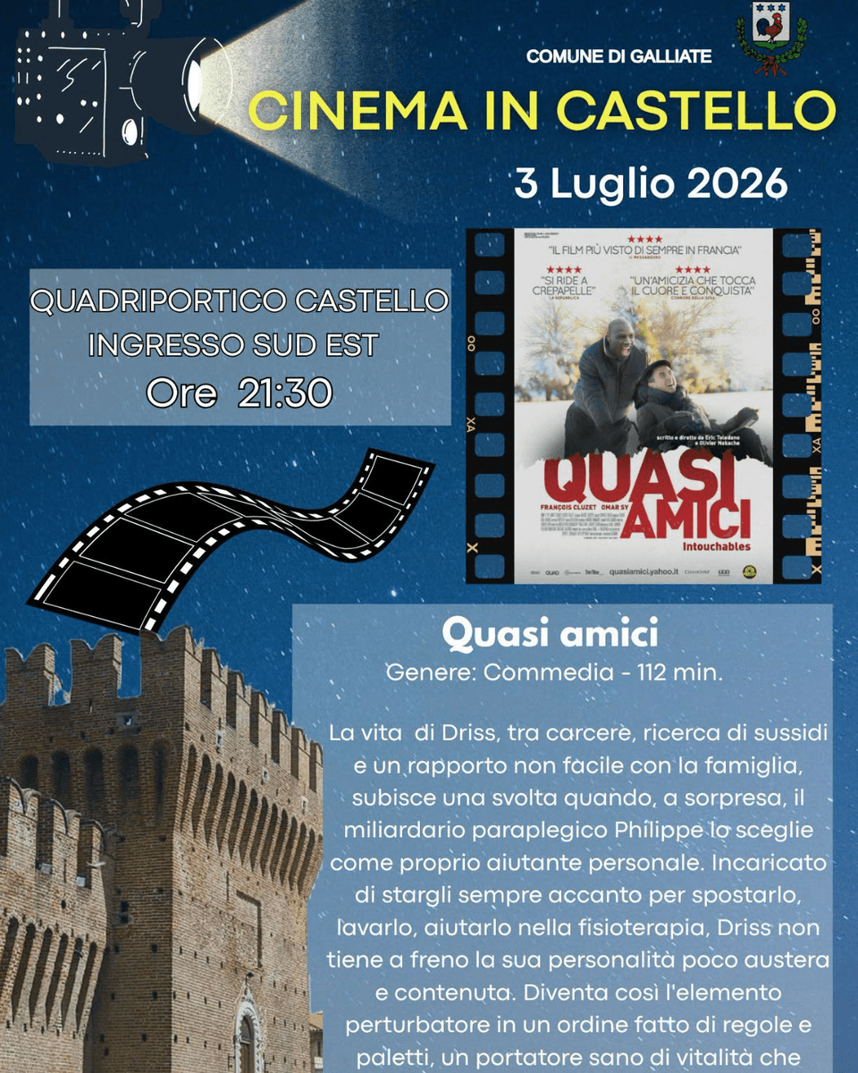 "Cinema in Castello": domani sera a Galliate il film "Quasi amici"
