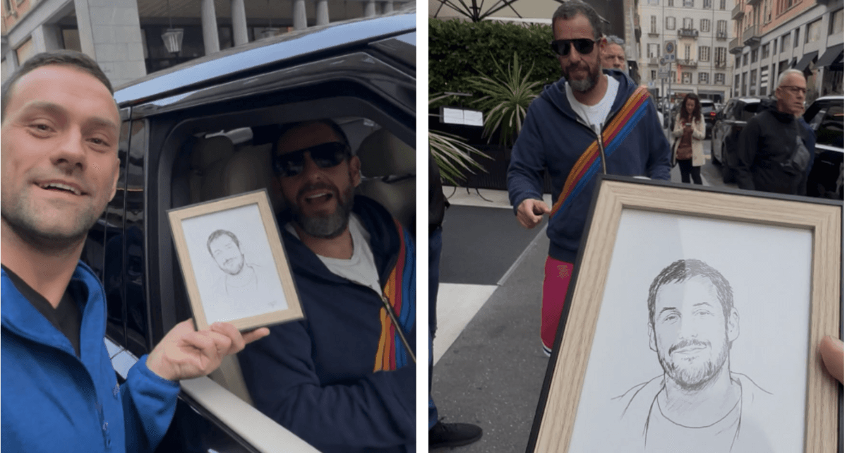 Il ritrattista dei vip colpisce ancora: dopo Papa Francesco e Gianni Morandi il disegno arriva ad Adam Sandler 