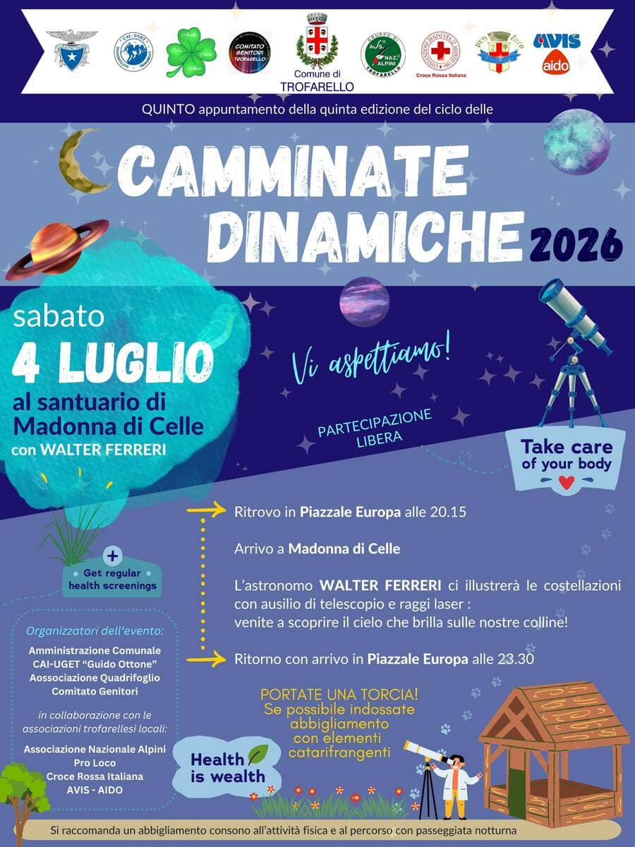Trofarello, appuntamento speciale sotto le stelle con la Camminata Dinamica
