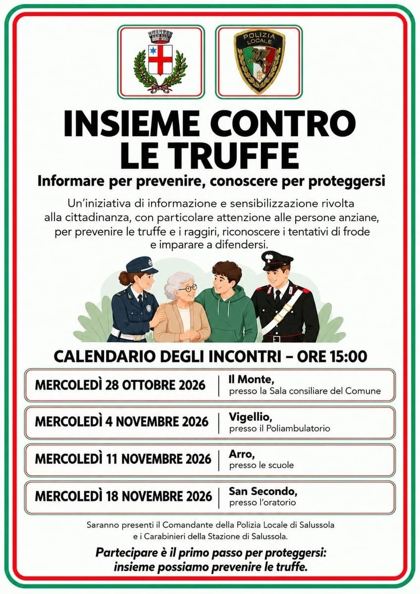 Insieme contro le truffe: quattro incontri informativi nelle frazioni di Salussola