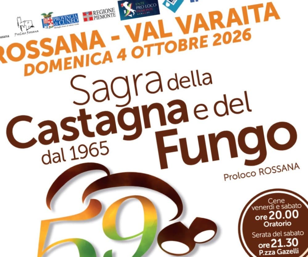 Dal 2 fino al 4 ottobre a Rossana si svolgerà la 59ª Sagra della Castagna e del Fungo